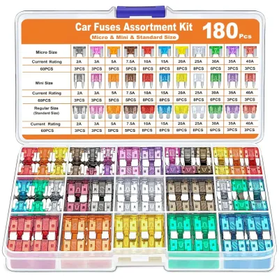 180Pcs 1 Set Car Fuses Assorted Kit, 60 Mini Blade Car Fuse +60 Standard Fuse Automotive +60 Micro Fuse + Fuse Puller