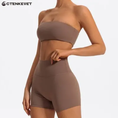 Summer Two Piece Fitness Sports Set Women Workout Yoga Outfit Strapless Bra Woman 2Ps Gym Crop Top Deportivos Mujer Gym Suits