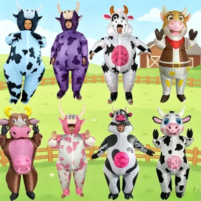 Adult Cow Inflatable Costume Full Body Blow Up Cow Fancy Dress for Halloween Carnival Cosplay Party Animal Role Play Outfit