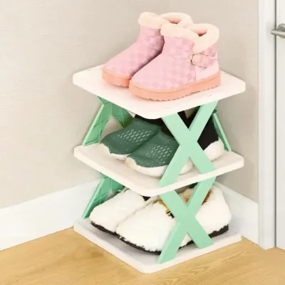2-4 Tiers Stackable Shoe Rack, DIY Combination Narrow Organizer, Small Vertical Shoe Stand, Easy Assembly Simple Storage Shelf
