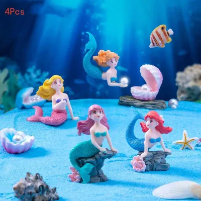 4Pcs Plastic Fish Tank Little Mermaid Ornament Miniature Figurines Aquarium Decoration DIY Cake Decor Desk Craft Accessories