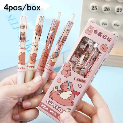 4Pcs/box Cute Capybara Gel Pens Kawaii Pen Set Quickly-Drying Erasable Pens Office School Supplies Kawaii Aesthetic Stationery
