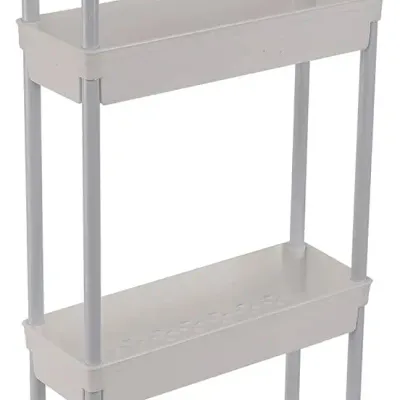Sooyee 4 Tier Slim Storage Cart Mobile Shelving Unit Organizer Slide Out Storage Rolling Utility Cart Tower Rack for Kitchen Bathroom Laundry Narrow Places, Plastic & Stainless Steel, White