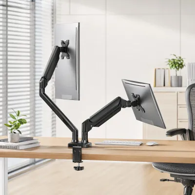 Dual Monitor Stand up to 33 Inches Screen, Load-Bearing Max 22 lbs Each Arm, Adjustable Dual Monitor Mount, Sturdy Steel VESA Monitor Mount with Stable VESA 75x75 100x100mm