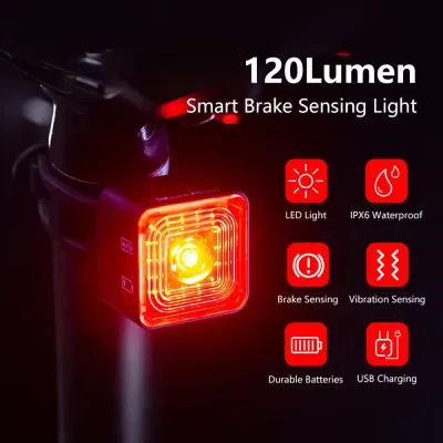 Bicycle Smart Brake Sensing Light Front Rear Sets IP66 Waterproof USB MTB Road Bike Taillight Night Cycling Safety 100/120LM