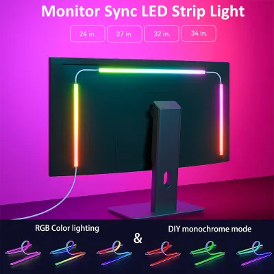 LED Sync RGB LED Strip Lights for 24-34 Inch Monitor USB-Powered Backlight Pickup Atmosphere Lights for Gaming Room Desk Decor
