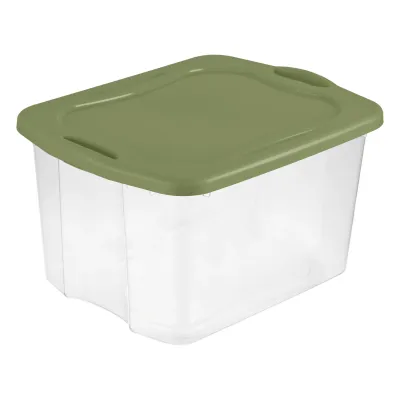 EZ Carry 70 Quart Large Storage Bin, Clear Plastic Storage Container with Full-Grip Handles, Green