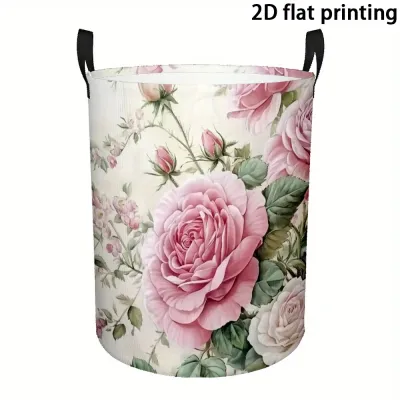 Pink Roses Floral Laundry Hamper Large Capacity Foldable Laundry Hamper Basket Storage Bin for Dorm Organization Home Decor