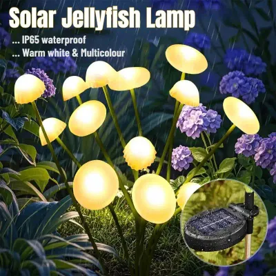 Swaying LED Firefly Solar Lights Jellyfish Mushroom Garden Stake Light Waterproof Outdoor Decor for Patio Pathway Yard Christmas