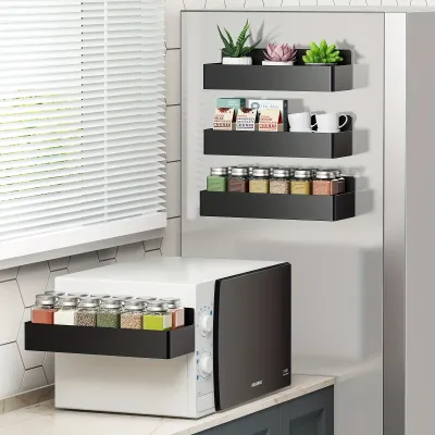 Magnetic Fridge Shelf Organizer Set Of 2 Metal Spice Rack Holder Kitchen Storage For Side Container Basket Washing Produce