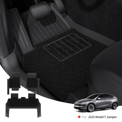 YZ for Tesla Model Y Juniper 2026 Floor Mats with Door Sill Protection Strips All-weather Floor Liner Cargo Mat Trunk Backrest