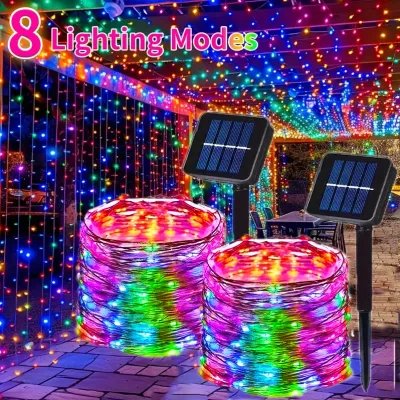 Outdoor Solar Power String Lights LED Solar Fairy Lights Waterproof with 8 Modes for Gardens Trees Parties Wedding Christmas