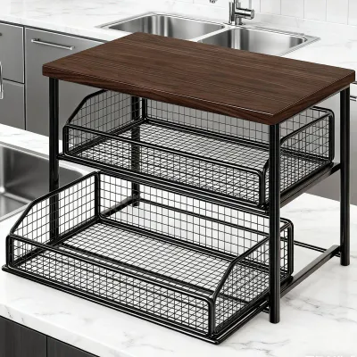 Coffee Station Organizer Stand Wooden Counter Shelf Multifunctional Kitchen Shelf Organizer for Coffee Bar Home