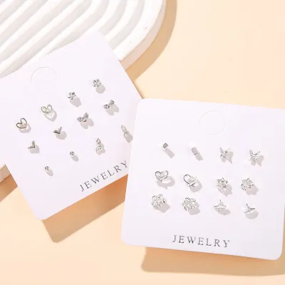 6-pack Korean Version Versatile Earring Set, Compact Love Bow Earrings, Simple Star Earrings