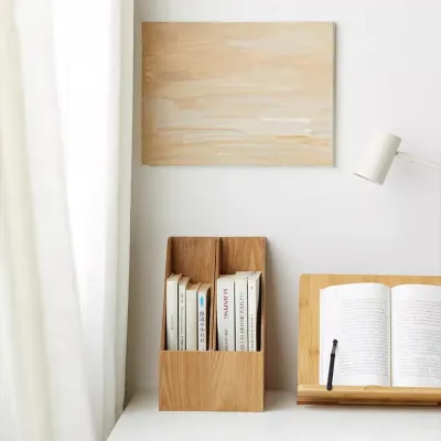Minimalist Wood Desktop Organizer Vertical File Holder for Office Japanese Desk Storage Shelf Multi Compartment Display Rack