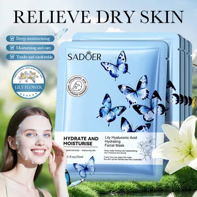 SADOER Lily Hyaluronic Acid Face Mask Moisturizing Sheet Masks Hydrating Anti-Aging Wrinkle Facial Masks Beauty Skin Care