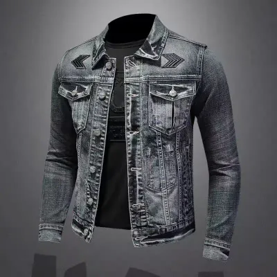 Men's Denim Jacket Vintage Distressed American Style Slim Fit Motorcycle Jacket Workwear Casual Coat Spring Autumn