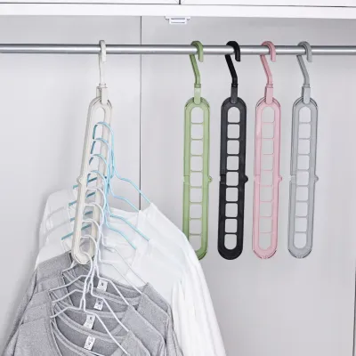 Foldable Collapsible Hanger 9 Holes, Rotating Hook, Thick Durable Plastic, Saves 80% Space, for Home, Dorm, Travel