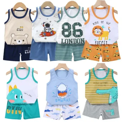 Vest+Shorts 2-Piece Clothing Set Cartoon Lion Pajamas Summer Kids Baby Boys Girls Cotton Casual Tracksuit Clothes Suit 1-6 Years