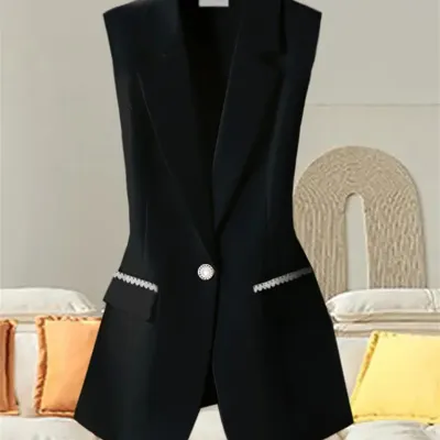2024 New Women Sleeveless Jacket Coat Long Vest Blazer Formal Work Ladies Office Vintage Slim Suit Waistcoat Female Oversize