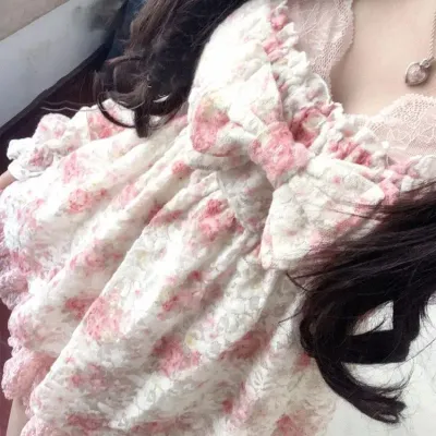 New Autumn Vintage Sweet Elegant Women Dress Design Y2k Floral Print Chic Long Sleeve Dress Fashion Lace Korean Popular Clothes