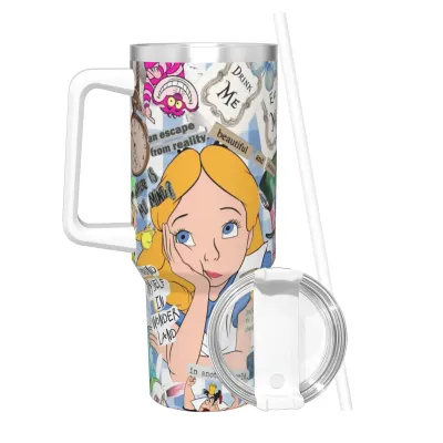 disney alice in wonderland Insulated Tumbler with Straws Lid  Stainless Steel Thermal Mug Office Home Car Bottle Cups 40oz