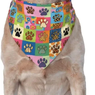 Cooling Summer Dog Bandana Scarf Triangle Kerchief with Adjustable Washable and Reusable for Hot Days, Cute Cats Paws Set