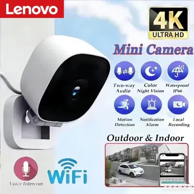 Lenovo HD 4K Mini Security Camera Ip65 Waterproof Full Color Night Vision Motion 2 Way Audio Wifi Monitor Indoor Outdoor
