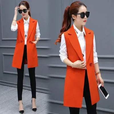 Vest For Women Sleeveless Jacket Coat Long Vest Blazer Formal Work Ladies Office Vintage Slim Suit Waistcoat Female Oversize