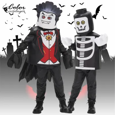 Black Monster Fighter Skeleton Black Lord Vampire Costume for Kids Kids Scary Stage Performance Costume Halloween Dress Up 