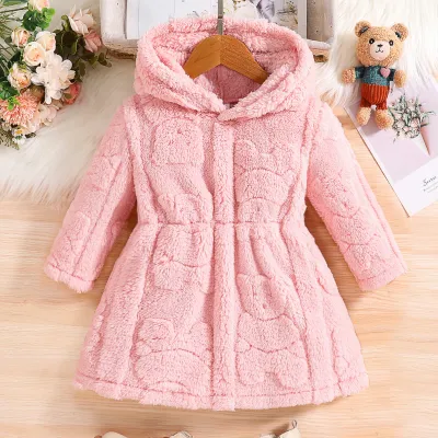 Girls spring and autumn children's fashion home casual warm pink velvet hooded coat 4-8Y1