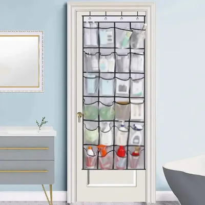 Wall-Mounted 24-Grid Mesh Fabric Storage Rack - Clear Hanging Closet Organizer for Shoes, Sundries, Over-the-Door Use