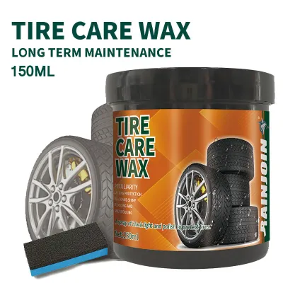 Tire Wax with Sponge Car Tyre Shine Wax Wheel Cleaner Black Brightening Polishing Maintenance, Tire Brightener, Refurbishing
