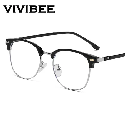 VIVIBEE Retro Semi Rimless Blue Light Blocking Glasses Men TR90 Vintage Anti Computer Ray Filter Gaming Women Eyeglasses