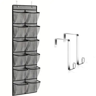 12 Pockets Shoe Underwear Hanging Holder with 2 Hooks Over Door Hooks Hanging Bag Mesh Shoes Organizer Storage Bag for Home Dorm