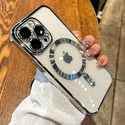 Clear Plating Magnetic Case For iphone 17 16 15 14 13 12 11 Pro Max Plus Lens Protection For Magsafe Wireless Charge Case Cover
