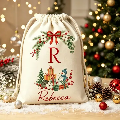 Personalized Large Christmas Gift Bag With Initial Letter Name Santa Claus Sack Stocking Stuffers Gift for Kids New Year Decor