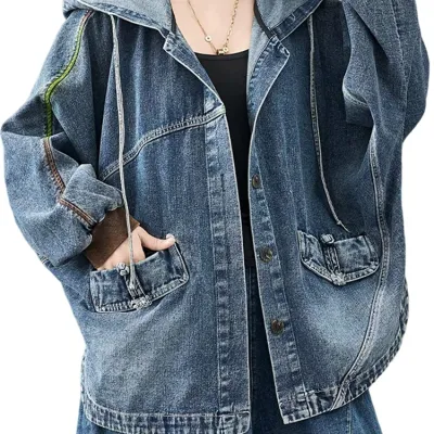 Amax LuluE 2026 Korean Autumn Coats Womens Fashion Oversized Denim Jackets Ladies Loose Casual Vintage Classic Hooded Outerwear