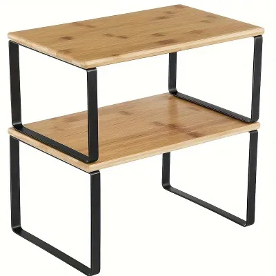 Customizable Cabinet Organizer, Kitchen Countertop Shelf, Spice Rack, Stackable, Expandable, Metal and Solid Wood