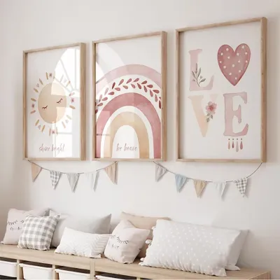 Boho Rainbow Sunshine Posters Set of 3 Nursery Prints Boy Girl Nursery Wall Art Poster Children's Room Nursery Wall Decoration