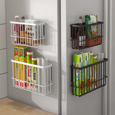 Magnetic Kitchen Fridge Organizer No Drill Spice Bag Holder Side Mount Storage Rack