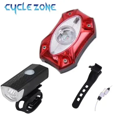 Bicycle Rear Front Light Set LED Rechargeable Bike Tail Lamp Night Safety Cycling MTB Road Bike Warning Headlight Rear Light Set