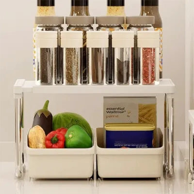 Layered Organizer Kitchen Extendable Shelf Adjustable Space Saving Counter Storage Shelf Extendable Shelf Cabinet Organizer