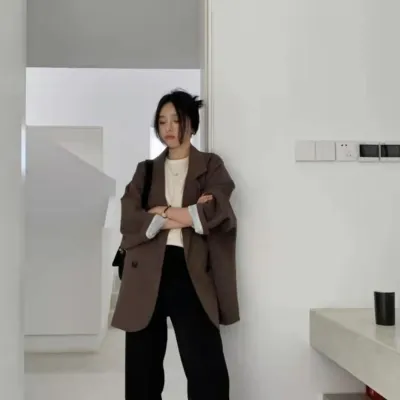 Oversized Casual Blazers for Women Spring Autumn Loose Versatile Single Breasted Suit Jacket Temperament Vintage Office Coats