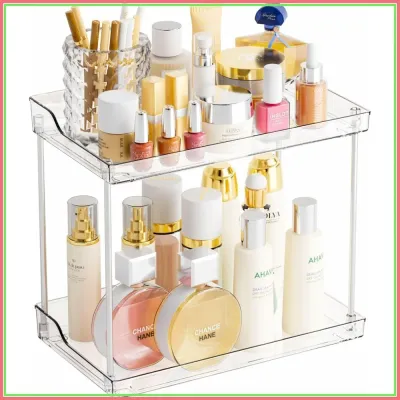 2 Tier Bathroom Counter Organizer, Tiered Makeup Perfume Skincare Shelf, Vanity Storage Tray, Kitchen Spice Rack Rectangle