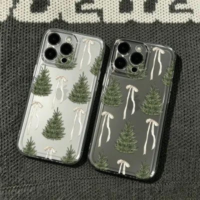 Christmas Tree Bow Luxury Ins Star Phone Case For Iphone 16 Pro Max 17 13 11 15 14 Xr Xs 12 17 Air 17 Pro Max Soft Funda Cover