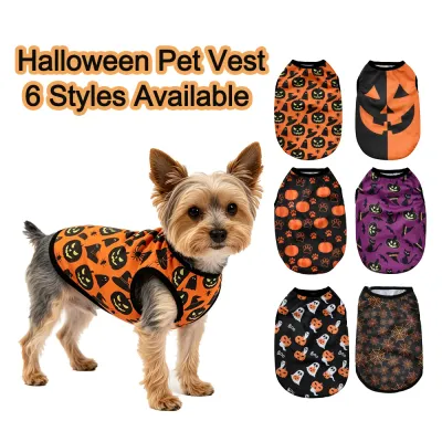Halloween Pet Vest for Small Medium Dogs Cats Autumn Winter Costume Pumpkin Print Cosplay Outfit Chihuahua Pug French Bulldog