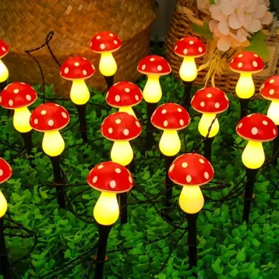 5M10LED/8M20LED Solar Powered Mushroom Stake String Lights Waterproof LED Garden Pathway Lights for Outdoor Patio Yard Decor