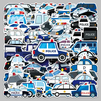 50Pcs Cartoon Police Car Theme Graffiti Stickers Luggage Sticker Toys for Kids Boy Birthday Party Favors Baby Shower Goodie Bag