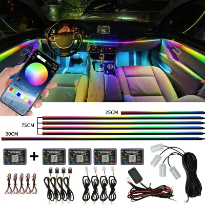 18 in 1 Dual Zone Symphony Streamer Car Ambient Light Interior LED Full Color RGB Neon Acrylic Strip Atmosphere Lighting Kit App